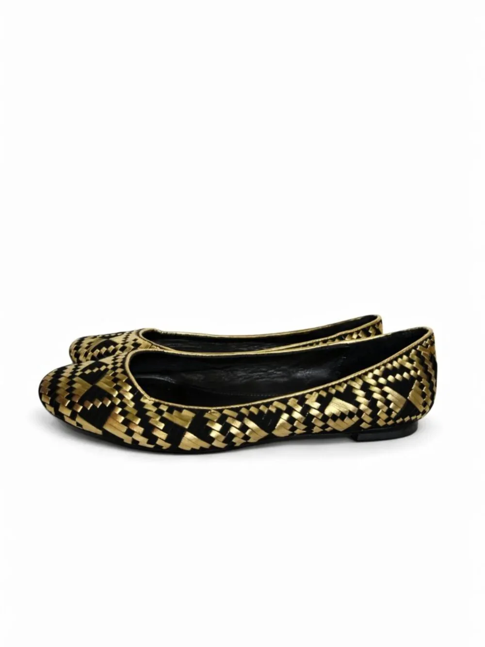 Rebecca Minkoff Uma Black Gold Woven Leather Ballet Flats Size 7.5
